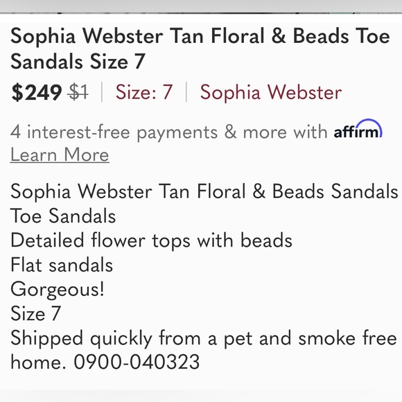 Sophia Webster Tan Floral & Beads Toe Sandals Size 7 - Picture 2 of 12